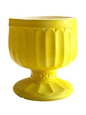 Yellow Floraline Pedestal Vase USA Vintage Ceramic Planter 5" Mid Century FLAWED